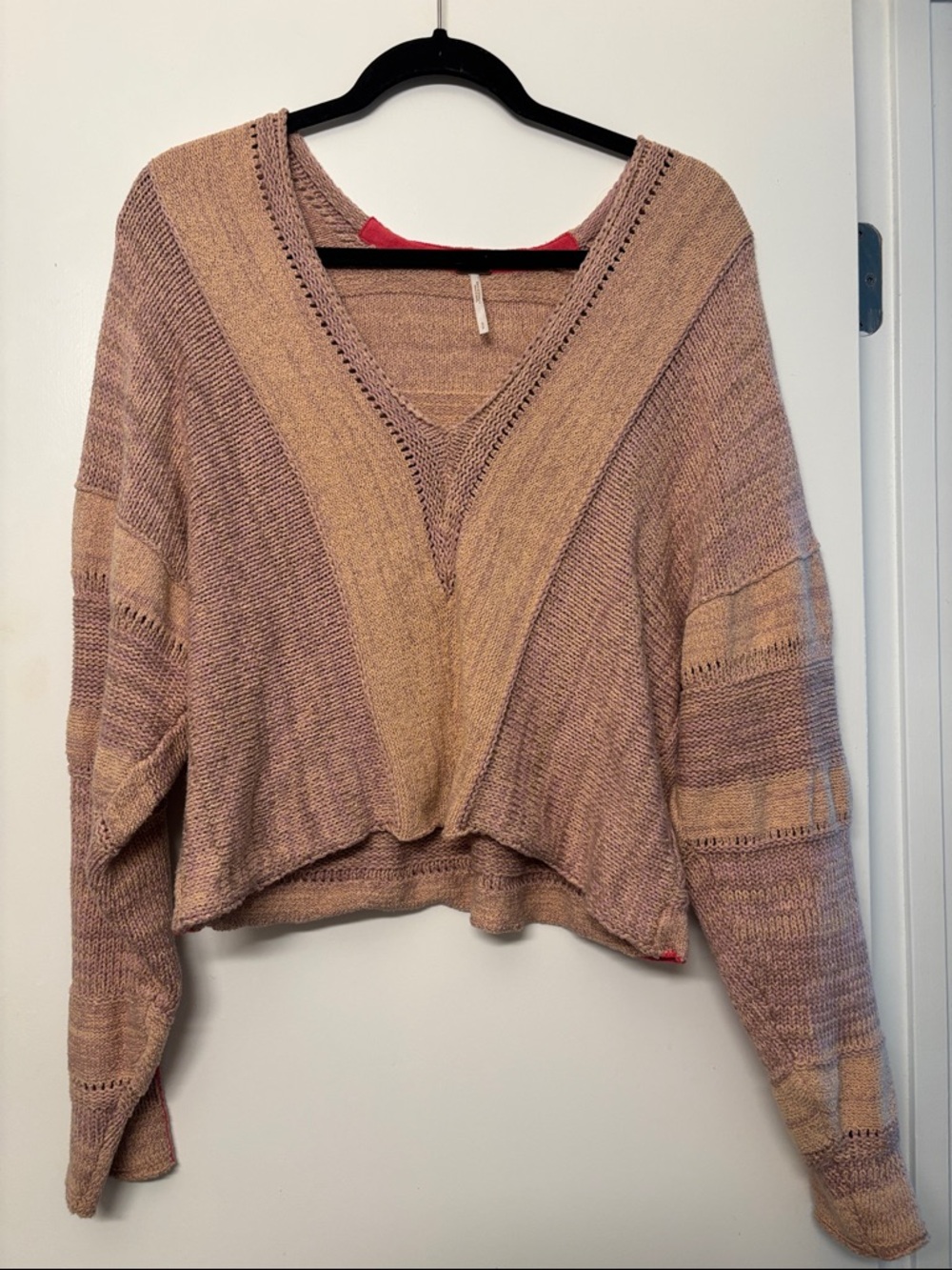 FREE PEOPLE V-Neck Cozy Knit Sweater - Rose Taupe